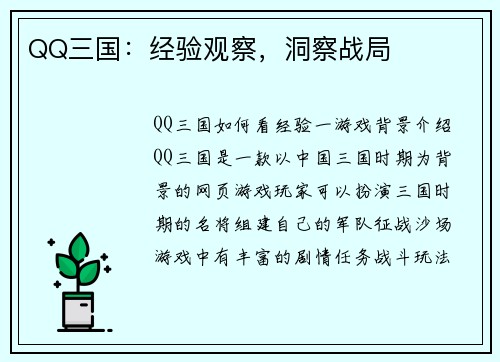 QQ三国：经验观察，洞察战局