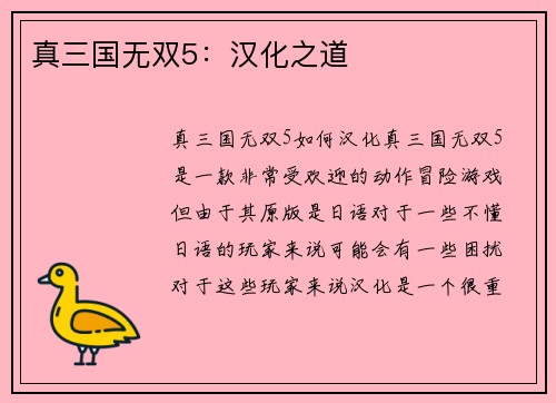 真三国无双5：汉化之道